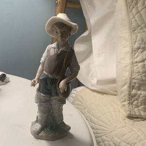 Llandrindod Porcelain Fisher Boy Figurine in White, Tan, Blue Glaze